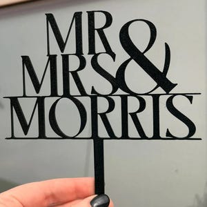 Personalised Wedding Cake Topper, Custom Mr & Mrs Surname Topper, 3D Printed Rustic Wedding or Engagement Cake Decor image 3