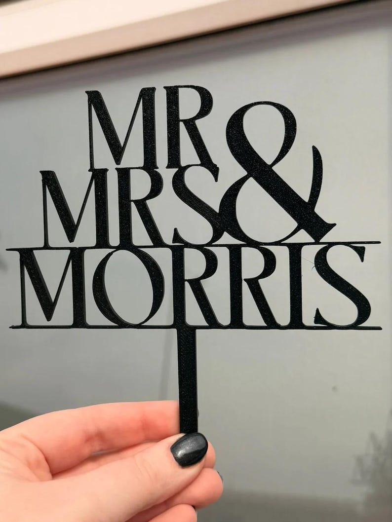 Personalised Wedding Cake Topper, Custom Mr & Mrs Surname Topper, 3D Printed Rustic Wedding or Engagement Cake Decor image 3