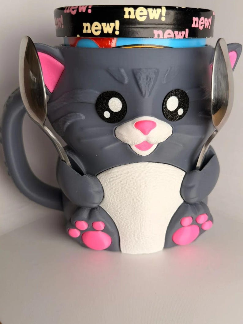 Cuddles the Cat Ice Cream Holder - 3D Printed Cute Ice Pint Holder image 2