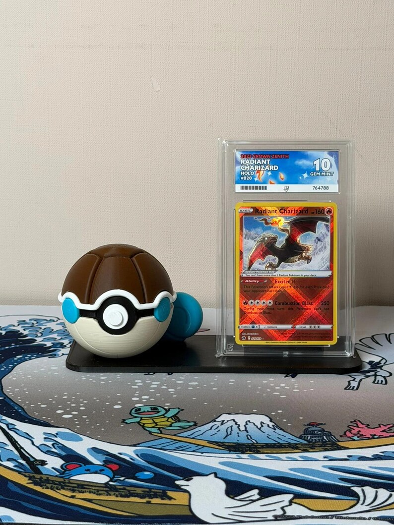 Squirtle Character Ball with display stand for slabs/toploaded/sleeved trading cards image 1