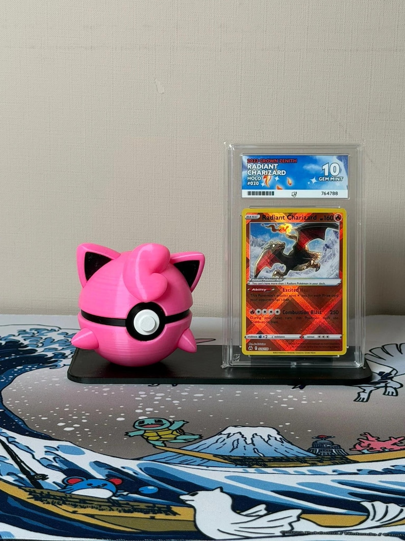 Jigglypuff Character Ball with display stand for slabs/toploaded/sleeved trading cards image 1