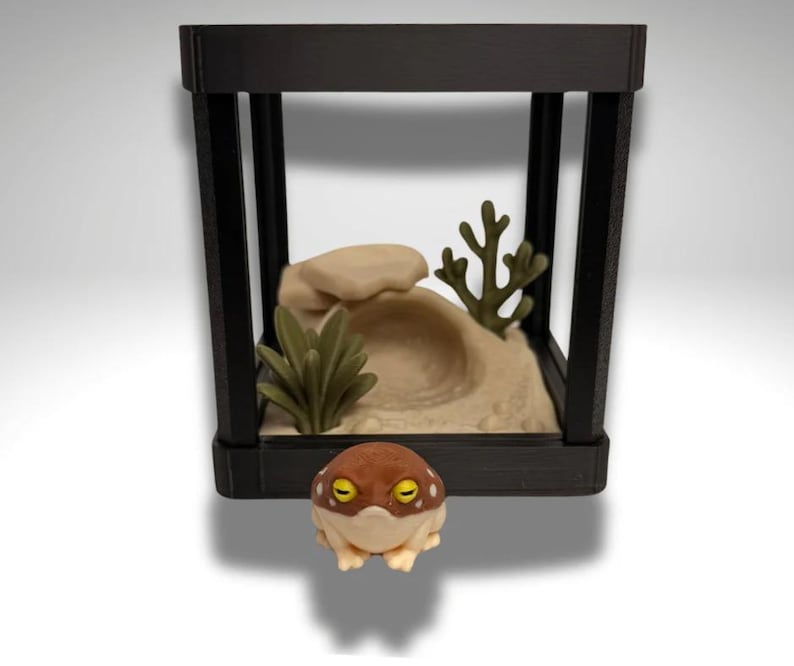 Tiny Desert Frog Terrarium - 3D Printed Frog and Terrarium - Room Decor image 2