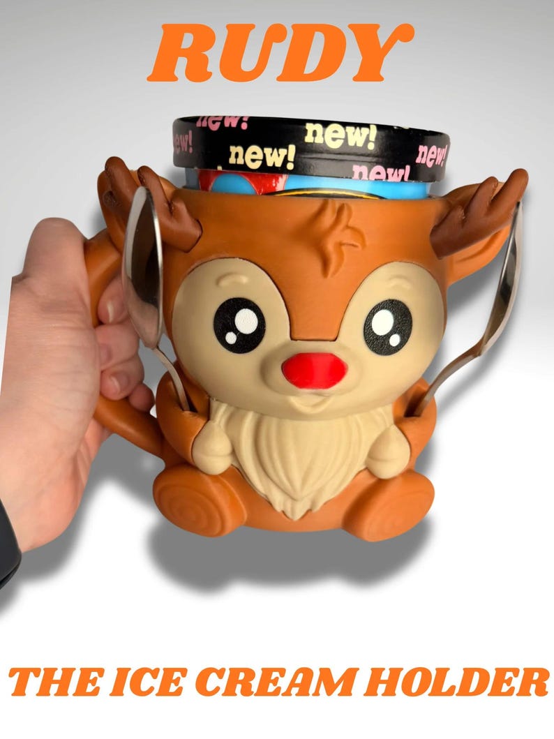 Soporte para helados de Rudy el Reno - Soporte para helados adorable impreso en 3D imagen 1