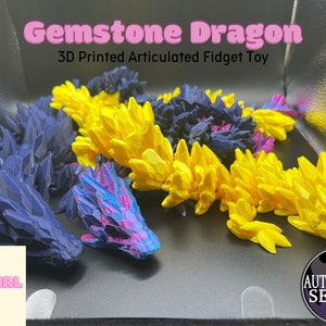 Gemstone Dragon Articulating Fidget Dragon Toy By Cinderwing3d, Desk Stress Toy, Flexi Dragon Decoration 3D Printed, As Seen on TikTok