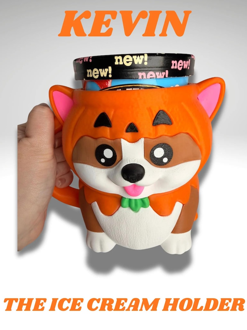 Kevin the Corgi Ice Cream Holder - 3D Printed Cute Ice Pint Holder image 1
