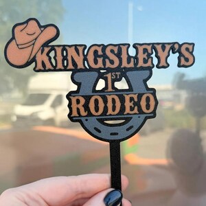 Personalised First Rodeo Birthday Cake Topper, Custom Name & Age, Western Cowboy 1st Birthday Party Decoration image 2