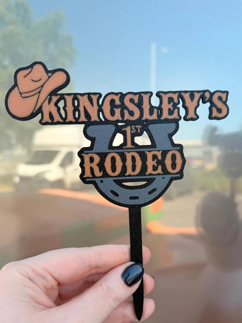 Personalised First Rodeo Birthday Cake Topper, Custom Name & Age, Western Cowboy 1st Birthday Party Decoration image 2
