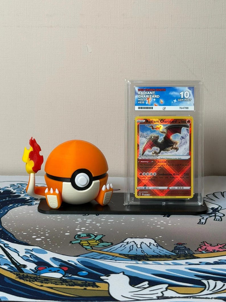 Charmander Character Ball with display stand for slabs/toploaded/sleeved trading cards image 1