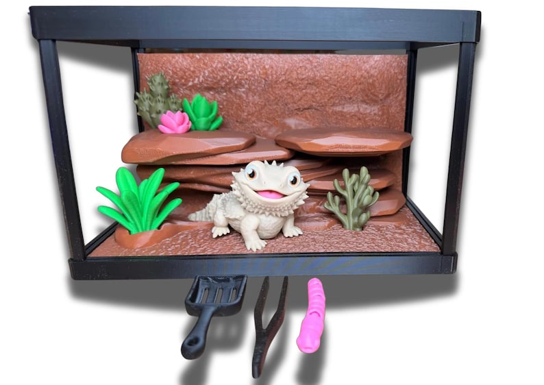 3D Printed Bearded Dragon Playset: Interactive Tank Environment, Tactile Figure, Stress Relief Toy image 1