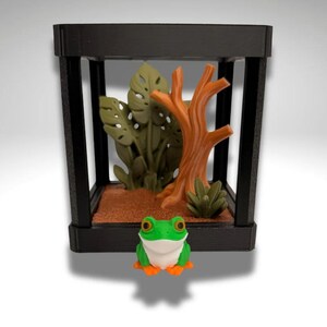 3D Gedruckter Frosch mit roten Augen, kleiner Laubfrosch mit roten Augen und Terrarium - Raumdekor Bild 2