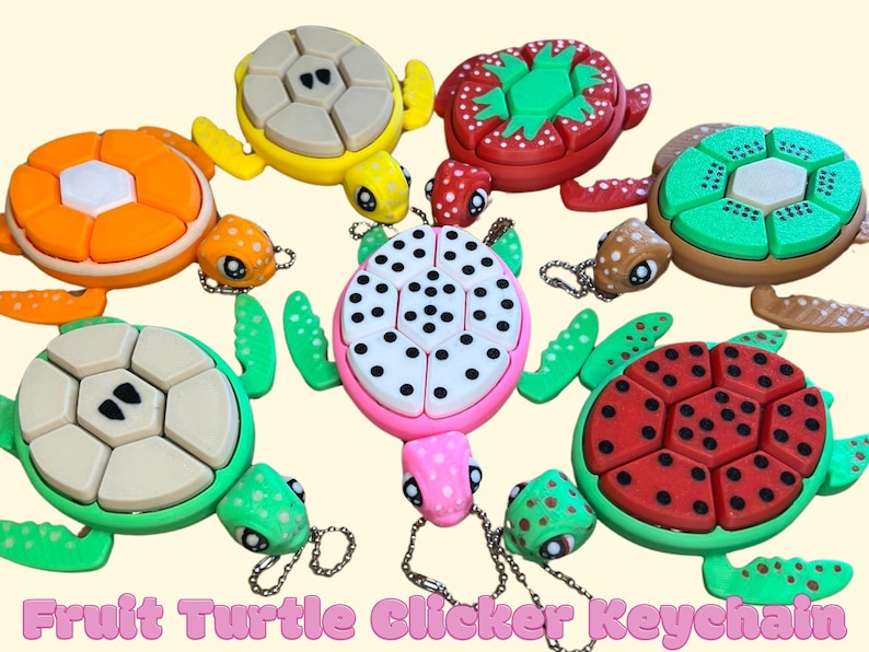 Fruit Turtle Clicker Keychain - Keyrings, Sensory, ADHD, Autism, Anxiety, Stress Relief image 1