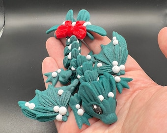 3DPrinted Articulated Christmas Dragon Mistletoe Toy | Sensory Stress Fidget | As Seen On TikTok | Flexible Multi Coloured Wyvern Cute Gift