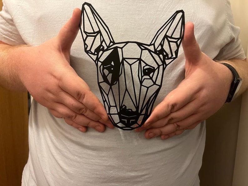 Geometrisk bullterrier väggdekoration - geometriskt husdjurstryck - presentidé för hundälskare - Pitbull bild 3