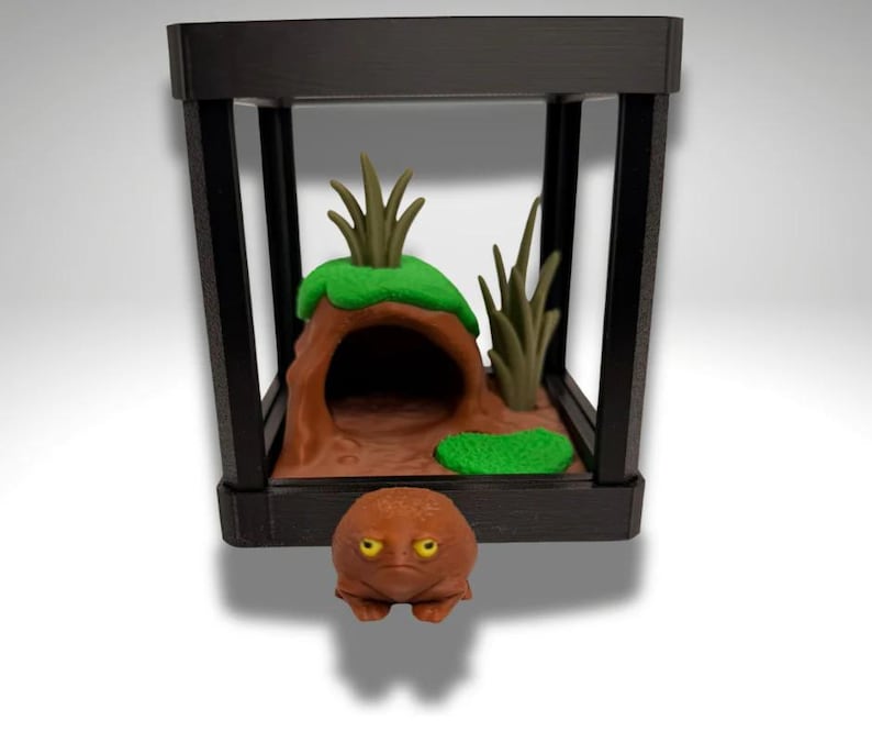 Tiny Black Rain Frog Terrarium - 3D Printed Frog and Terrarium - Room Decor image 3