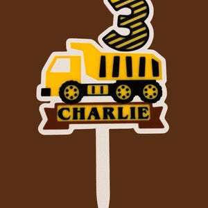 Personalised Dumper Truck Birthday Cake Topper, Custom Name & Age, Construction Birthday Party Decoration image 4