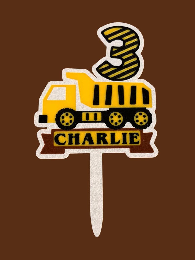 Personalised Dumper Truck Birthday Cake Topper, Custom Name & Age, Construction Birthday Party Decoration image 4