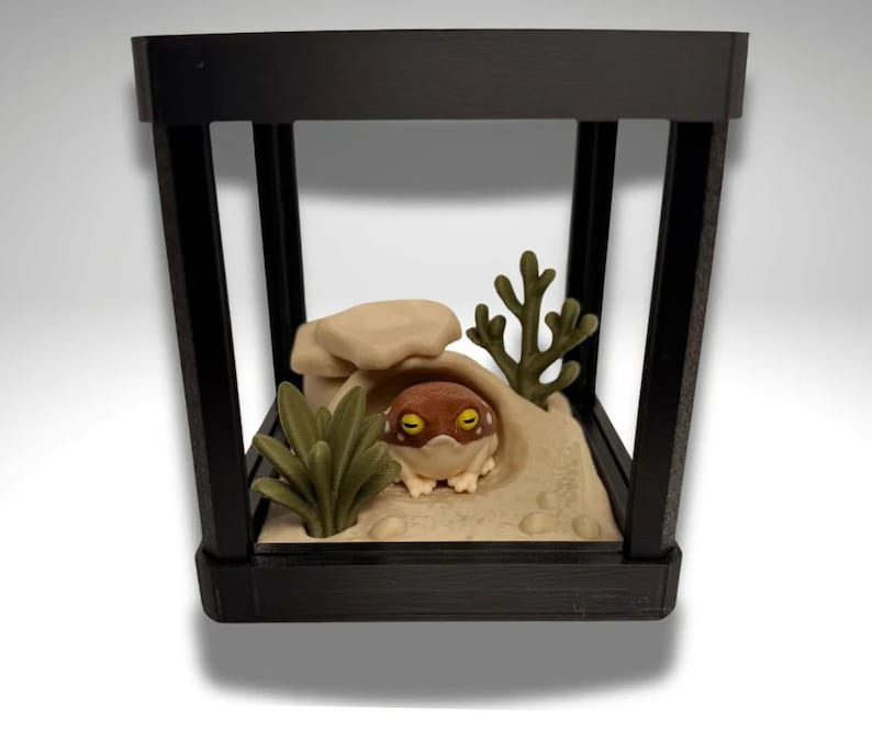 Tiny Desert Frog Terrarium - 3D Printed Frog and Terrarium - Room Decor image 1