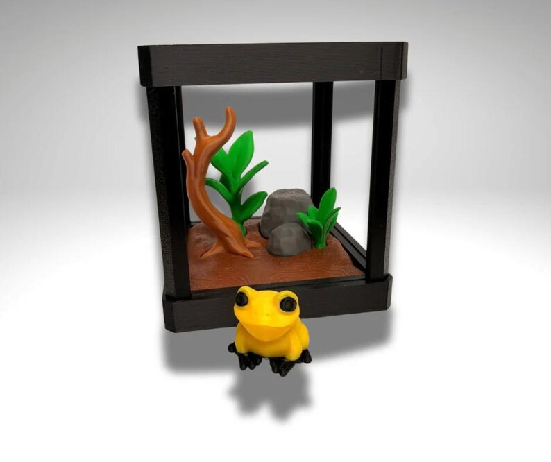 Winziges goldenes Giftfrosch-Terrarium - 3D gedruckter Frosch und Terrarium - Raumdekor Bild 2