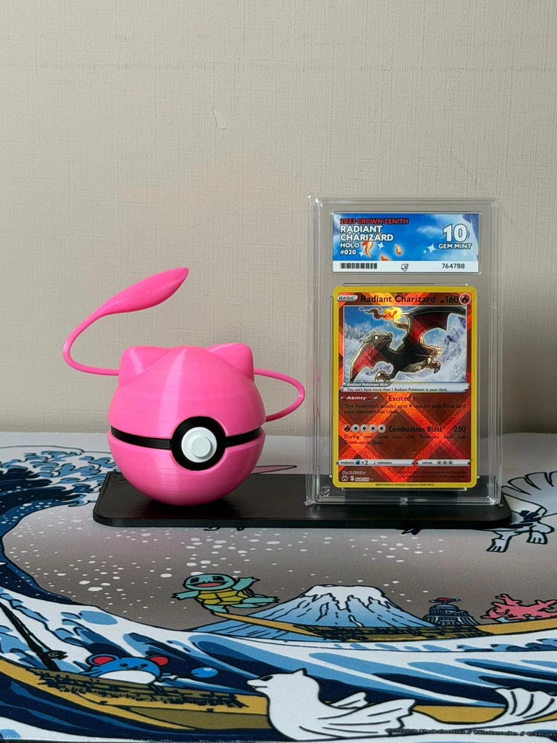 Mew Character Ball with display stand for slabs/toploaded/sleeved trading cards image 1