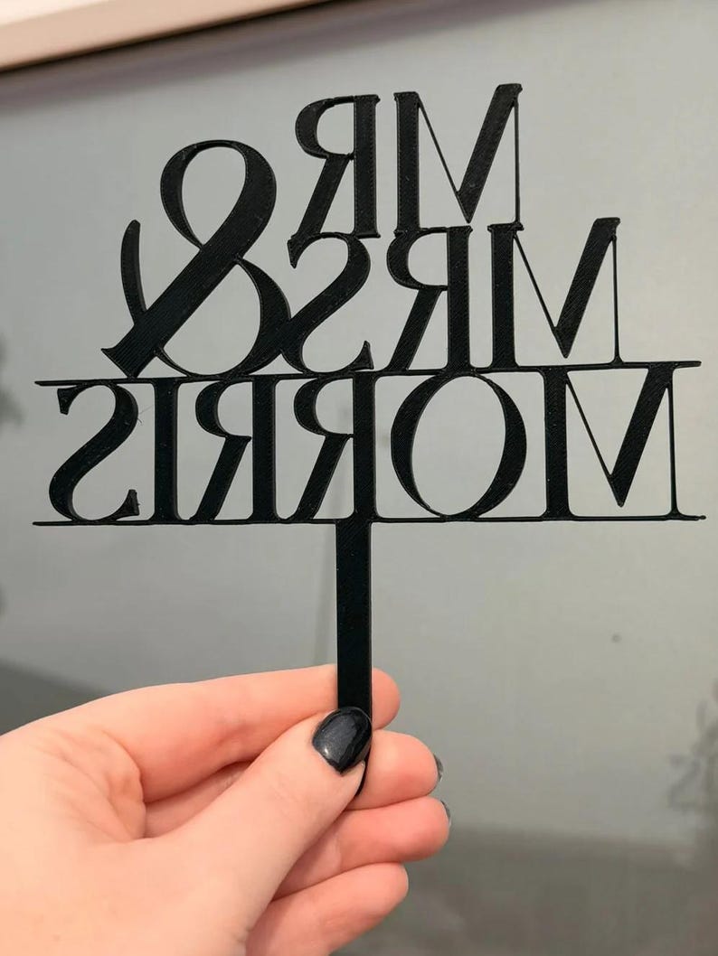 Personalised Wedding Cake Topper, Custom Mr & Mrs Surname Topper, 3D Printed Rustic Wedding or Engagement Cake Decor image 4