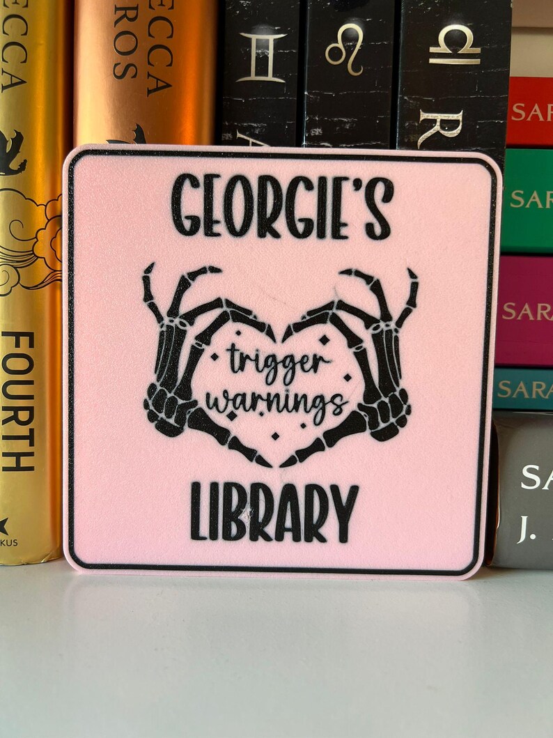 Trigger Warning Personalised Library Sign - Reader, Bookshelf, Booktok, Bookstagram image 1