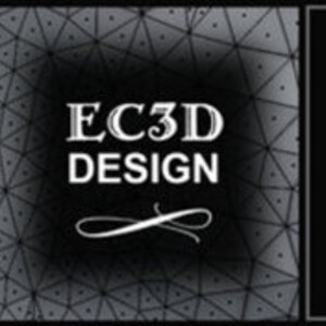 May include: A black and gold logo with the text "HERO'S HOARD" in a stylized font. The logo is surrounded by a black background. The text "EC3D DESIGN" is in white on a black background with a geometric pattern. The text "Officially Licensed Printer" is in white on a black background.