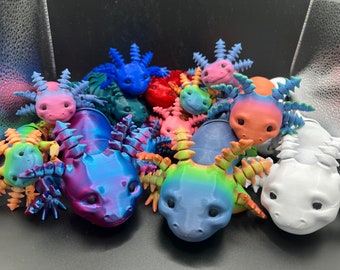 3DPrinted Articulated Adorable Axolotl | Sensory Stress Fidget | As Seen On TikTok | Flexible Multi Coloured Axolotl Cute Gift