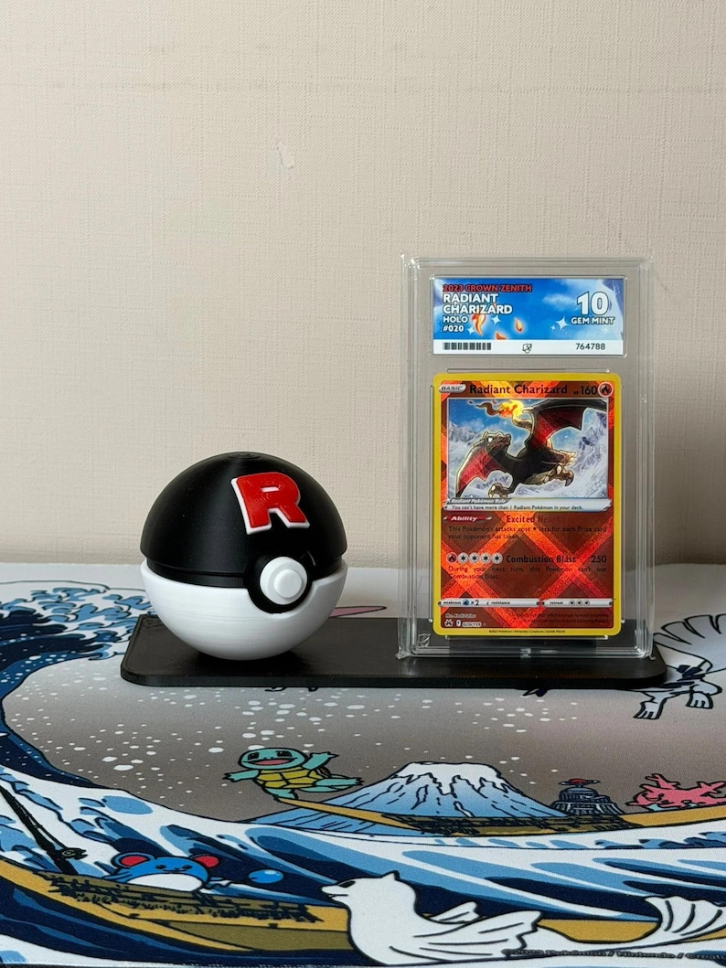 Rocket Monster Ball with display stand for slabs/toploaded/sleeved trading cards image 1