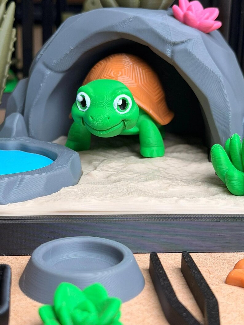 Fidget Tortoise Playset with 3D-Printed Tactile Figure Detailed Tank Environment Interactive Care Set & Stress Relief for Imaginative Play image 4