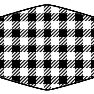 Op de afbeelding: Zwart-wit geblokt stof met een licht afgeronde rechthoekige vorm. De stof heeft een gingham-patroon.