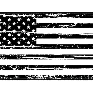 Puede incluir: Una bandera estadounidense en blanco y negro desgastada con un efecto grunge.