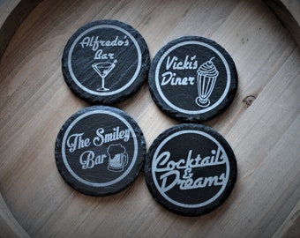 Personalized Slate Coasters: Custom Laser Engraved, Set of 4