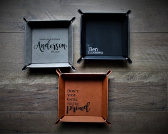 Personalized Leatherette Valet Tray: Engraved Catch-All Gift