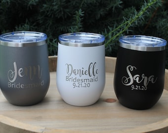 Personalized Wine Tumbler, Bridesmaid Gift, Laser Engraved