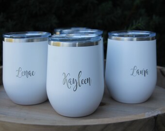 Personalized Wine Tumbler: Laser Engraved Stainless Steel Stemless Glass