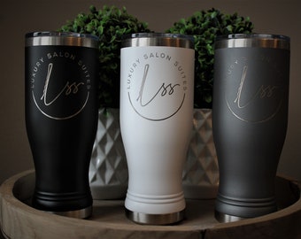Insulated 20 oz Beer Pilsner Tumbler with lid PERSONALIZED with Logo or Image