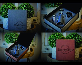 Personalized Faux Leather Wine Tool Gift Set: Engraved Wine Opener