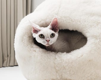Handmade Sheepskin Cat Cave | Eco-Friendly Pet Bed
