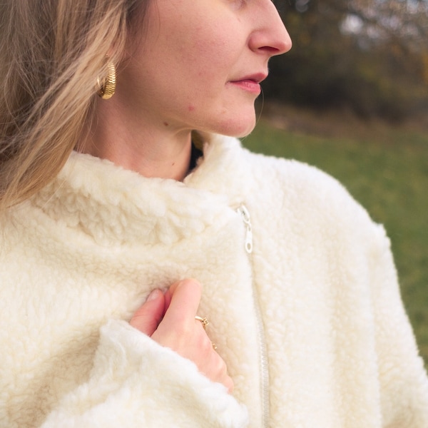 Veste oversize confortable en laine pour femme avec extérieur en peluche - Confort et style toute l'année