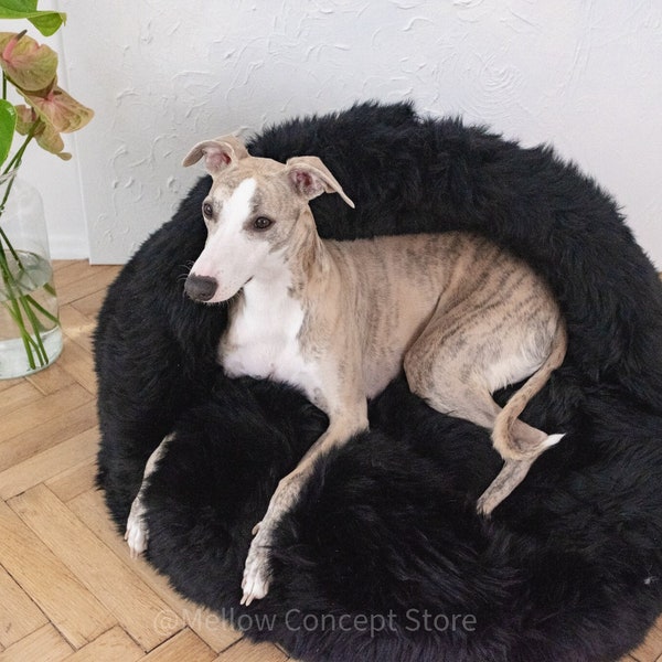 Black Luxurious Natural Sheepskin Pet Cave! Sheepskin dog bed, cat bed! Cat cave, pet furniture, pet couch! Choose your size