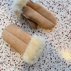 Tailor Made! UNISEX Beige Real Sheepskin Unisex Adult Mittens! Enter the Dimensions Of Your Hand. Sheepskin gloves
