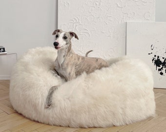 White Oval Luxurious Natural Sheepskin Pet bed! Sheepskin dog bed, cat bed, minimalistic! Pet furniture, pet couch! Choose your size