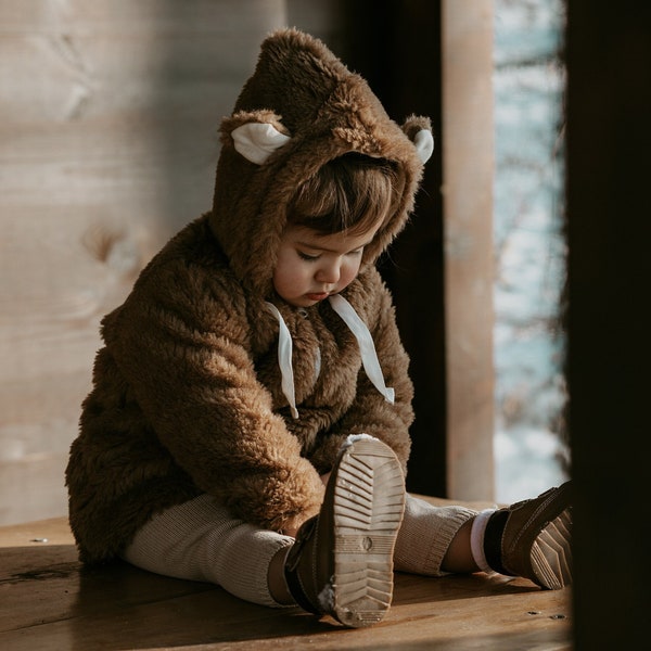 Brown Bear: Baby/Kid Double Layer Woolen Jacket; Customizable, extra warm virgin wool baby jacket, woolen kid jacket, baby winter jacket!