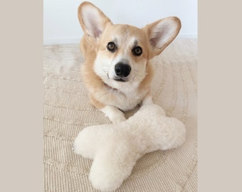 Beautiful Natural Sheepskin Dog Toy Bone, Natural fur! Genuine sheepskin dog toy! Customizable