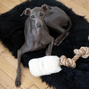 Handmade Sheepskin Dog Tug Toy, Natural Wool, Durable Rope