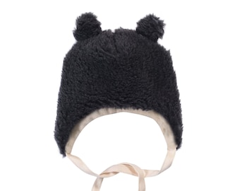 Black Bear Baby Hat with Double Layer Warmth: Angora & Virgin Wool, Exceptionally Warm and Breathable, Baby Shower Gift, Essential! Merino.