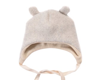 Grey Bear Baby Hat with Double Layer Warmth: Angora & Virgin Wool, Exceptionally Warm and Breathable, Baby Shower Gift, Essential! Merino.