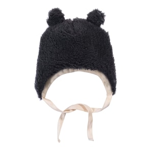 Black Bear Baby Hat with Double Layer Warmth: Angora & Virgin Wool, Exceptionally Warm and Breathable, Baby Shower Gift, Essential! Merino.