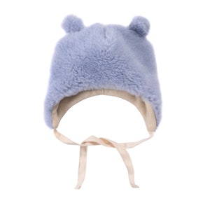 Blue Bear Baby Hat with Double Layer Warmth: Angora & Virgin Wool, Exceptionally Warm and Breathable, Baby Shower Gift, Essential! Merino.