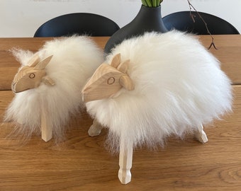 Beautiful Natural Sheepskin Decorative Sheep! Genuine sheepskin and wood! Unique home Easter decoration, perfect toy for kids! Nursery decor